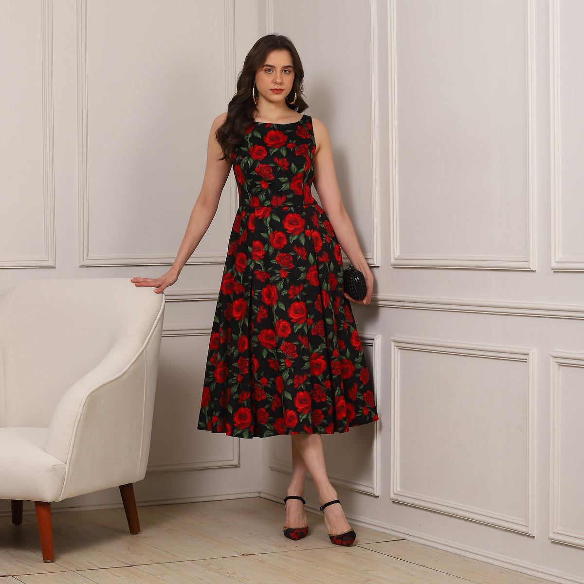 Noir Rose Midi Dress