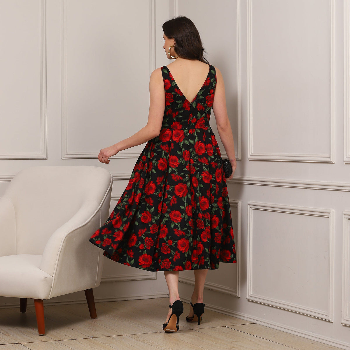 Noir Rose Midi Dress