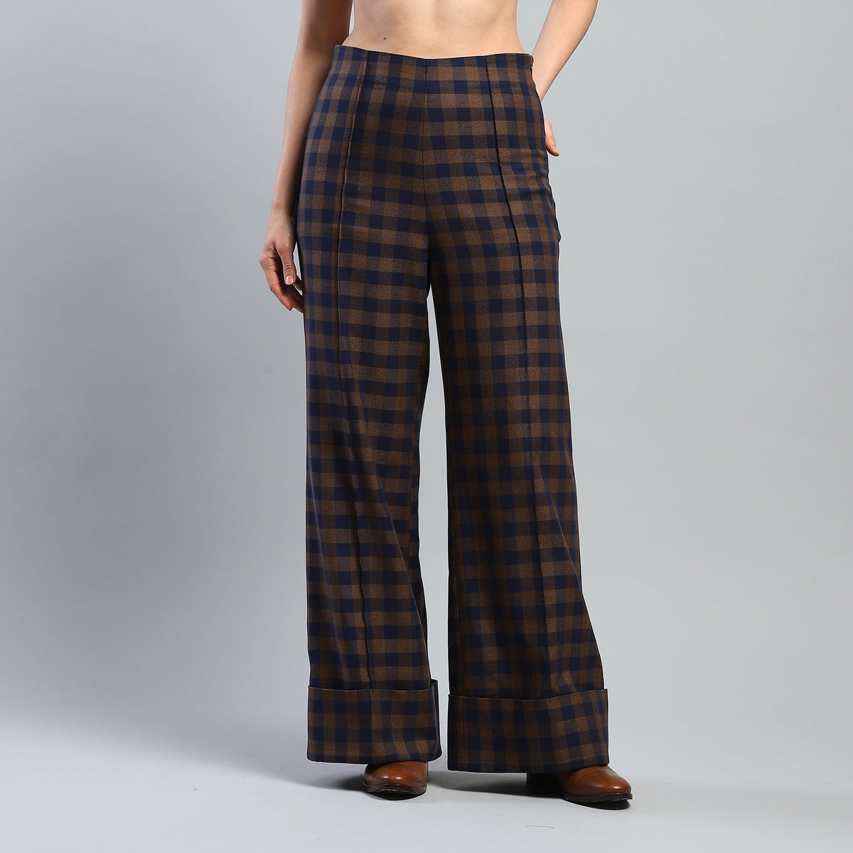 Aromasia Yara Check Wide-Leg Trousers - Handcrafted Garment