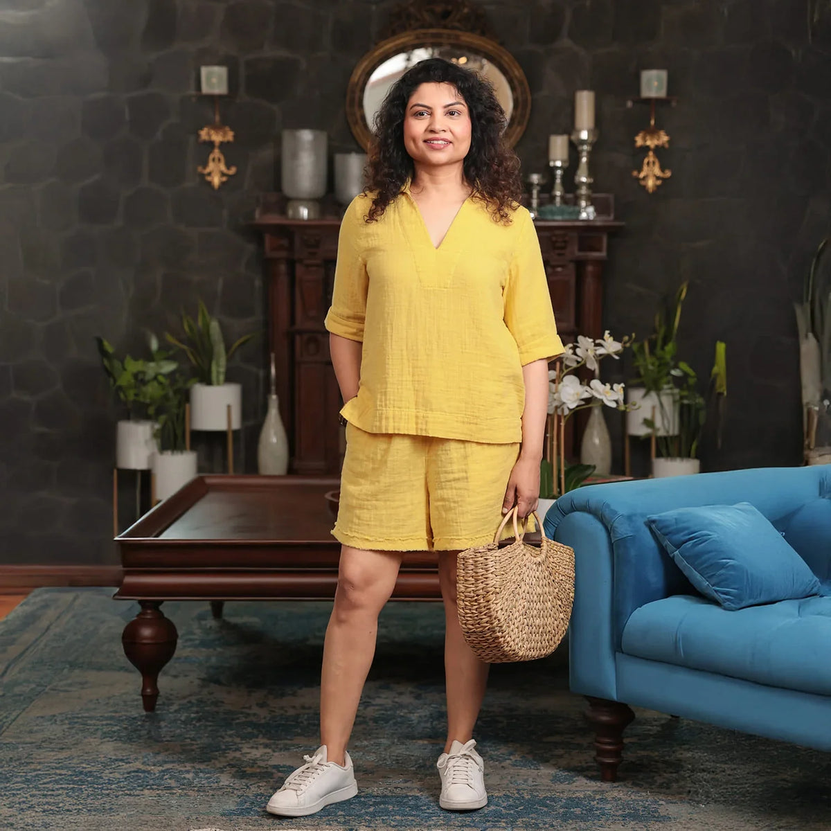 Aromasia Mehak Top & Anaya Shorts Set - Handcrafted Garment