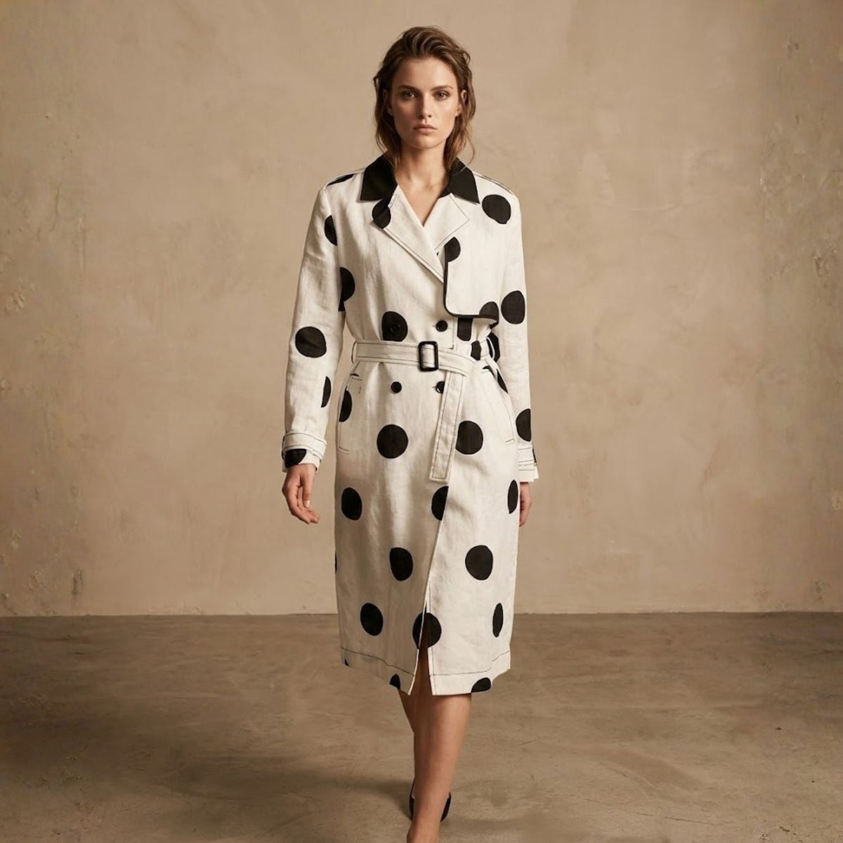 Aromasia Dot Noir Trench Coat - Handcrafted Garment