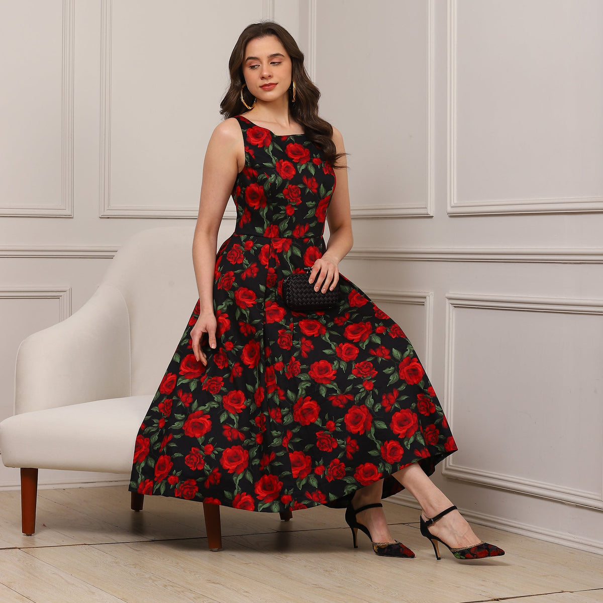 Noir Rose Midi Dress