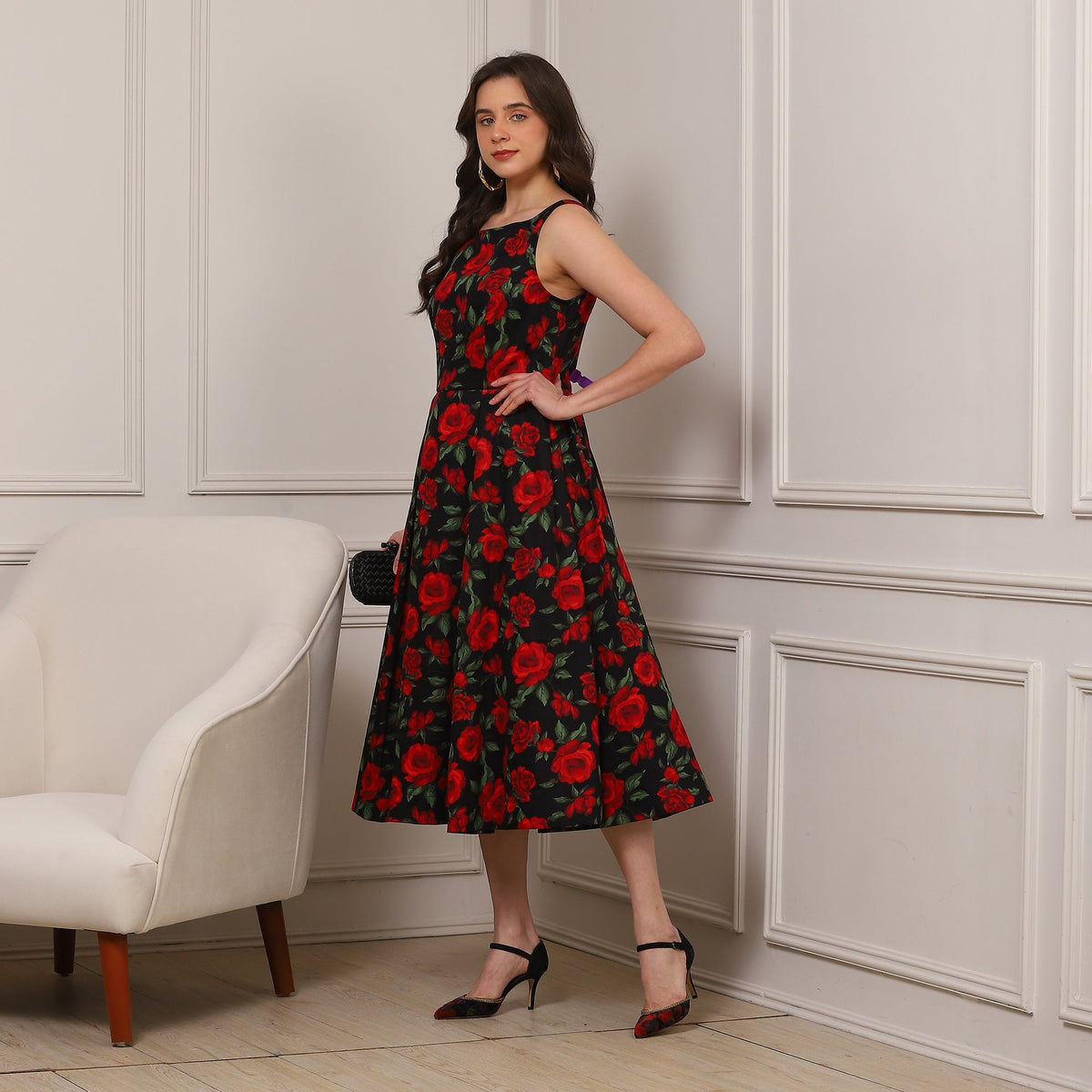 Noir Rose Midi Dress