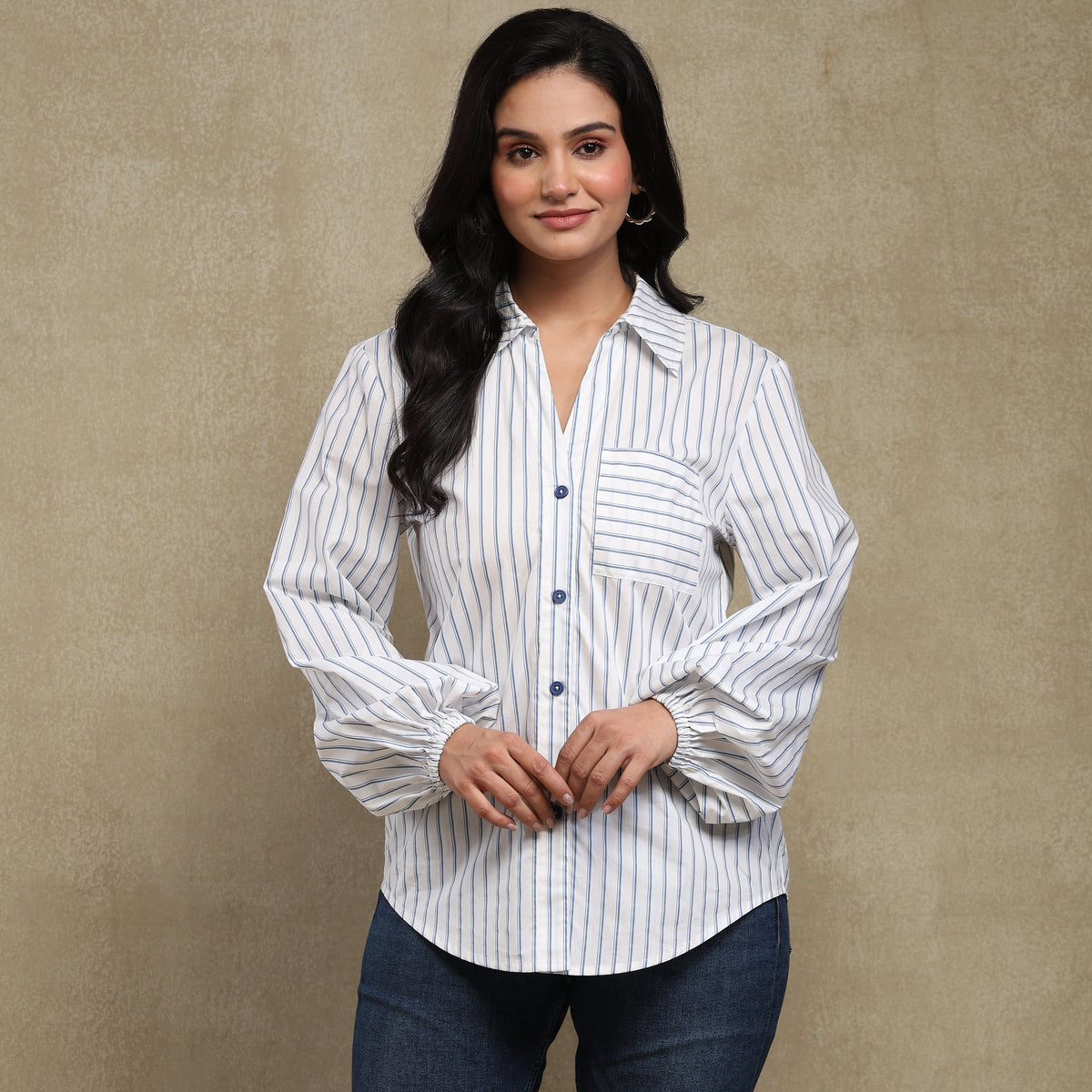 Cotton Lein Stripe Shirt
