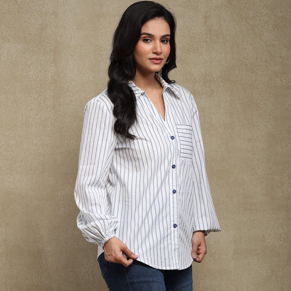 Cotton Lein Stripe Shirt