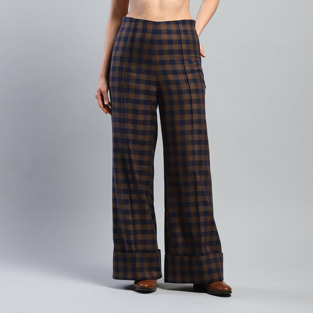 Yara Check Wide-Leg Trousers