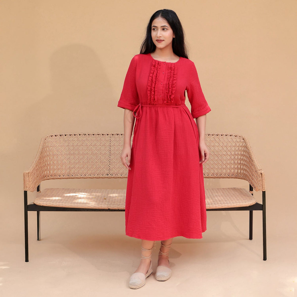 Aromasia Mira A-Line Flared Frill Dress - Handcrafted Garment