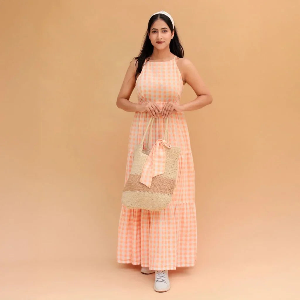 Aromasia Vriti Halter Neck Tiered Dress - Handcrafted Garment