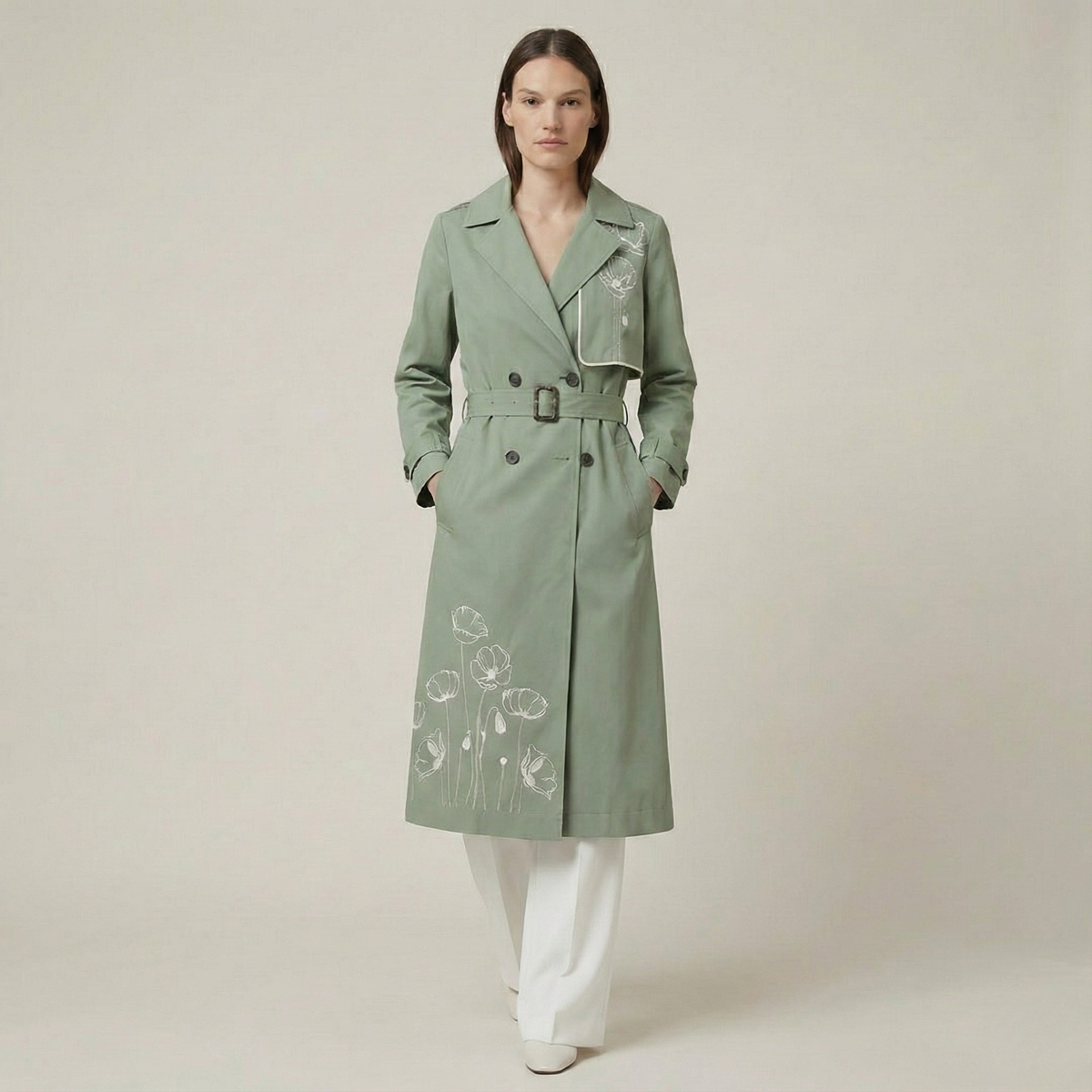 Aromasia Iris Trench Coat - Handcrafted Garment